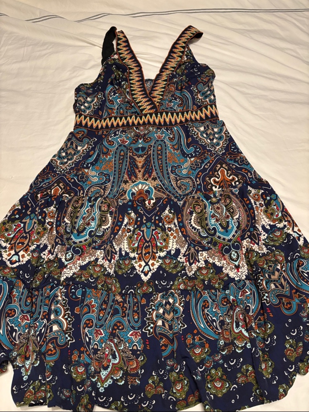 CUPSHE Navy Paisley V-Neck Sundress - Multi XL